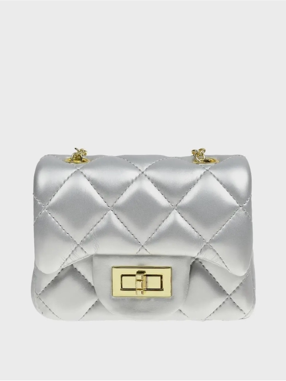 Mini Silver Quilted Chain Shoulder Bag